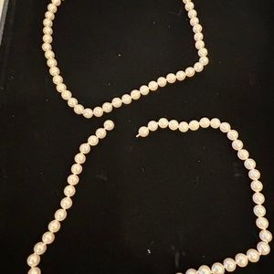 Vintage 7.5 - 8mm Cultured Creme Semi-round Pearl Necklace w/Two Mysteries